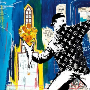 DEATH NYC Hand-Signed Limited Edition, Artist’s Proof with COA - Banksy Flower Chucker, Basquiat Justcome Suit, van Gogh Sunflowers