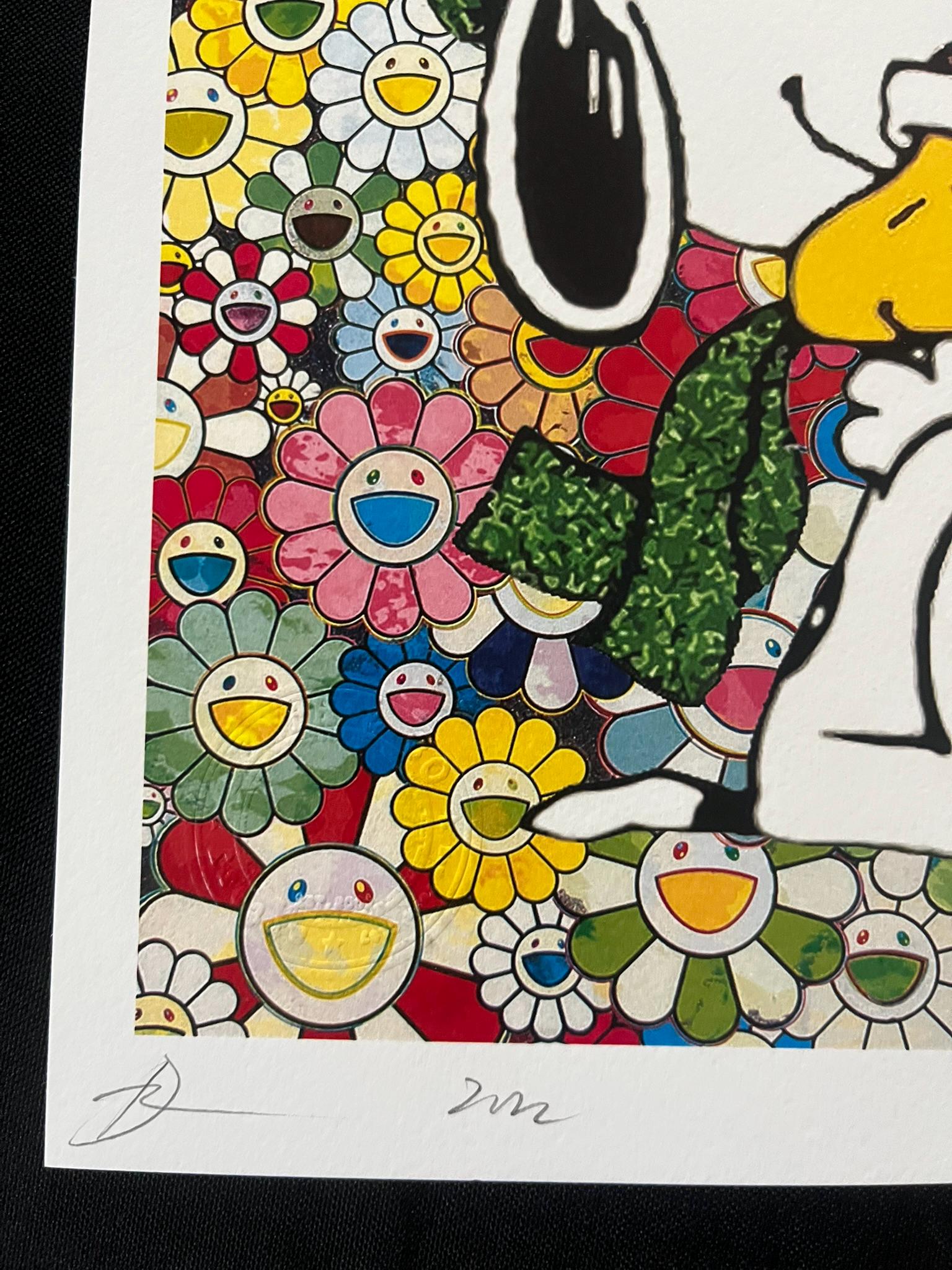DEATH NYC Snoopy Peanuts Christmas Happy Flowers, Signed and