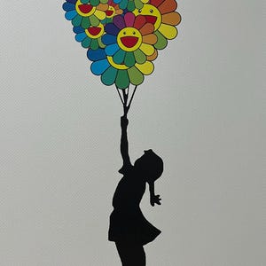 DEATH NYC Hand-Signed Limited Edition Artist’s Proof with COA - Banksy Flying Balloon Girl, Murakami Flowers