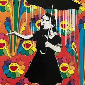DEATH NYC Hand-Signed Limited Edition Artist’s Proof with COA - Banksy Nola Umbrella Girl, Murakami Flowers