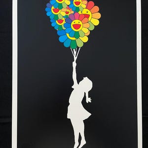 DEATH NYC Hand-Signed Limited Edition Artist’s Proof with COA - Banksy Flying Balloon Girl, Murakami Flowers