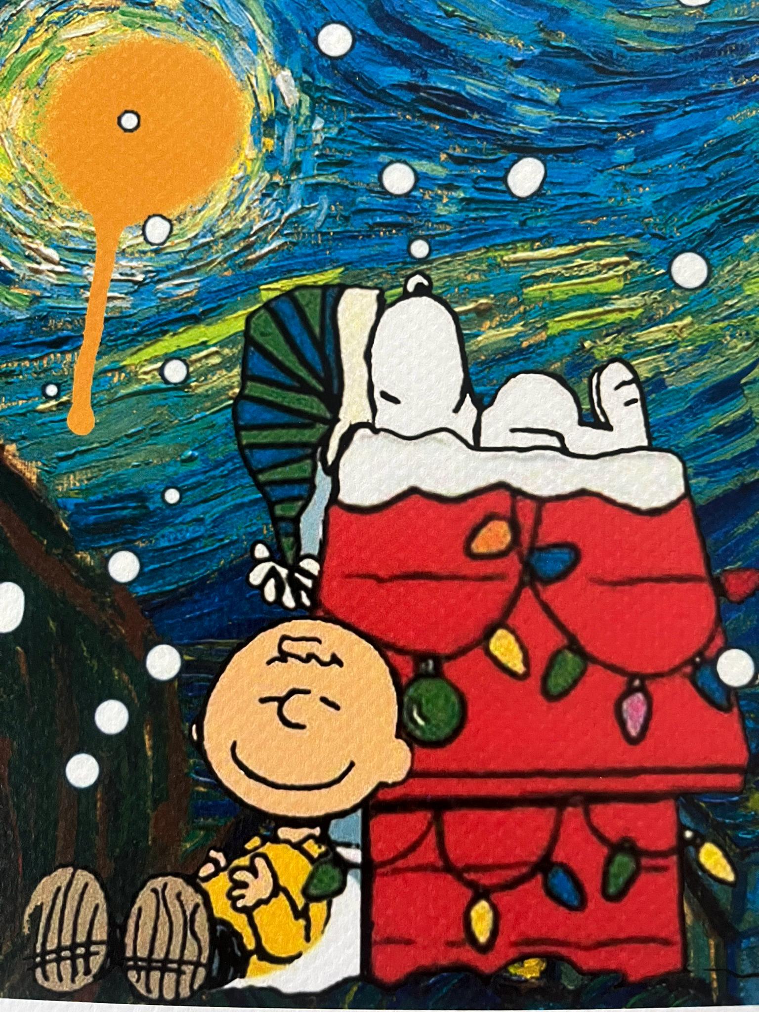 【DEATH NYC】 SNOOPY ×GOGH星月夜 DEATH NYC Snoopy Peanuts Christmas Starry Night, Signed Artist's