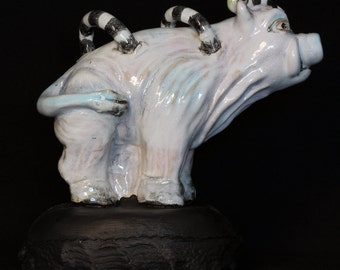 Worm. Ceramic Sculpture. Pop Surrealism. Kathleen McGiveron. 9.5”h x 6.5”w x 10”d