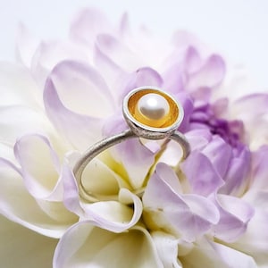 Pearl Ring, Gold Pearl Ring, Sterling Silver Ring, Ring with Pearl, Handmade Jewelry, Silver Ring, Dainty Pearl Ring