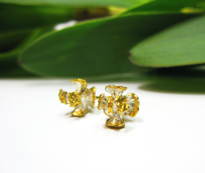 Unique Stud Earrings Two Tone Earrings Gold Stud Earrings Etsy