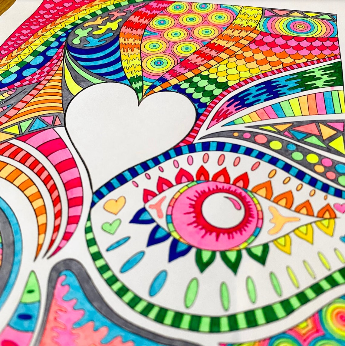 Printable Adult Coloring Page ~ Psychedelic Heart - Etsy