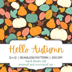 Cute Fall Seamless Digital Paper, Fall Pumpkin Pattern, Autumn Patterns, Hand-drawn Pumpkins, Digital Scrapbook Paper, Hello Autumn