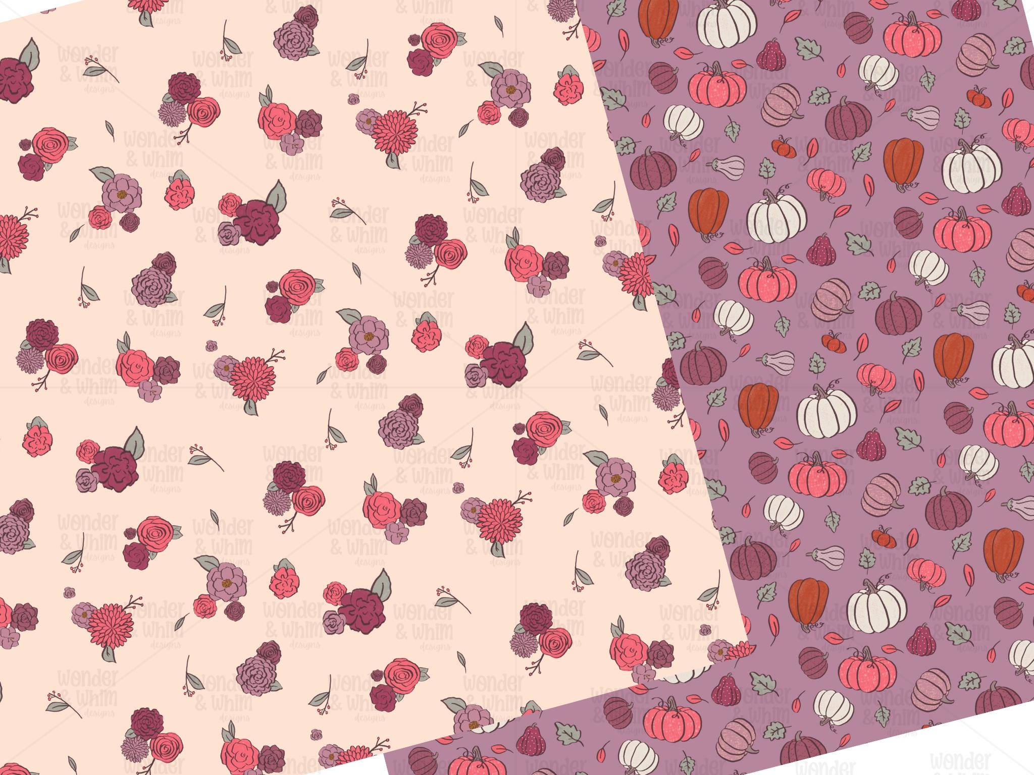 Fall Pink Floral Seamless Digital Paper Bundle, Autumn Seamless ...