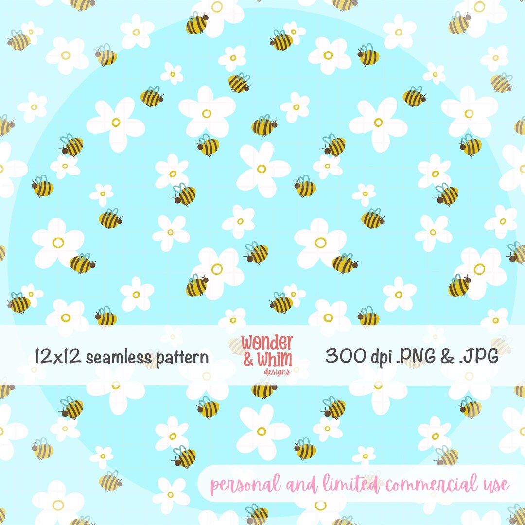 Bee Seamless Pattern | Floral Digital Scrapbook Paper PNG JPEG - Etsy