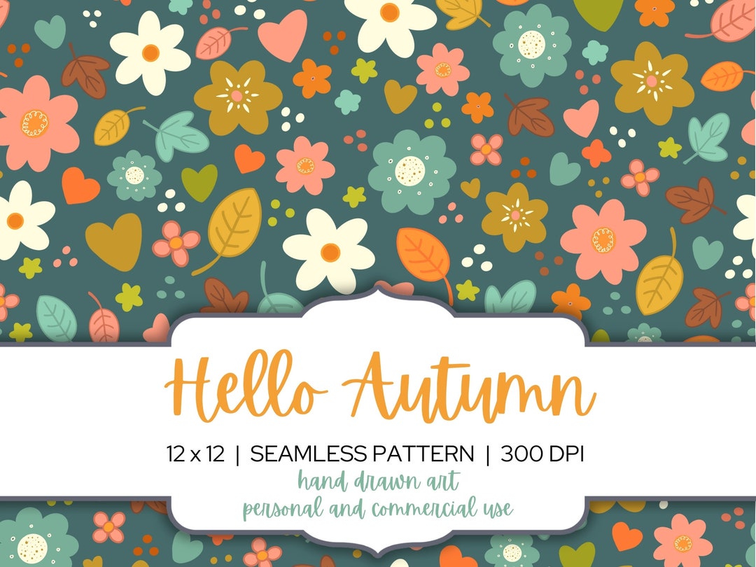 Cute Fall Seamless Digital Paper, Fall Floral Pattern, Autumn Patterns ...