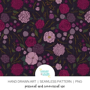 Papel digital sin costuras de otoño oscuro, estampado floral de otoño melancólico, patrones otoñales, flores y hojas dibujadas a mano, papel digital para álbumes de recortes, PNG