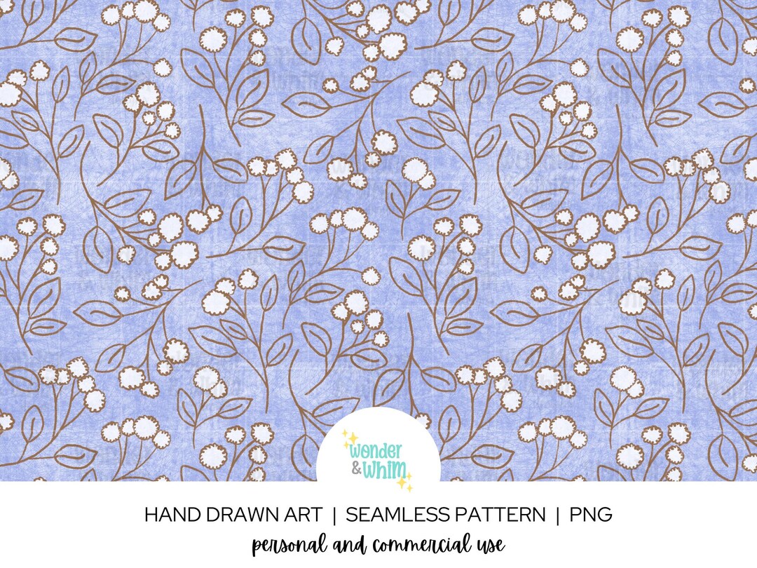 Fall Seamless Digital Paper, Blue Fall Floral Pattern, Autumn Patterns ...