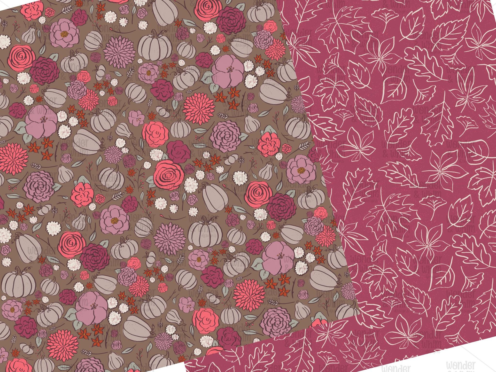 Fall Pink Floral Seamless Digital Paper Bundle, Autumn Seamless ...