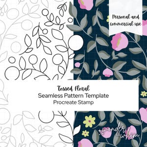 Ditsy Floral Pattern Layout Stamp for Procreate | Seamless Meadow Floral Repeat Template for Surface Pattern Design | Commercial Use