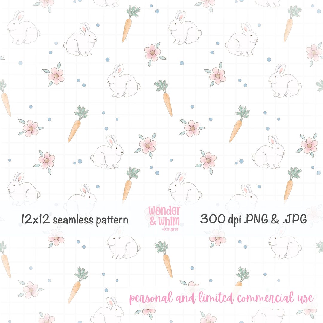 Bunny Carrot Floral Digital Paper | Seamless Easter Spring Pattern - Etsy