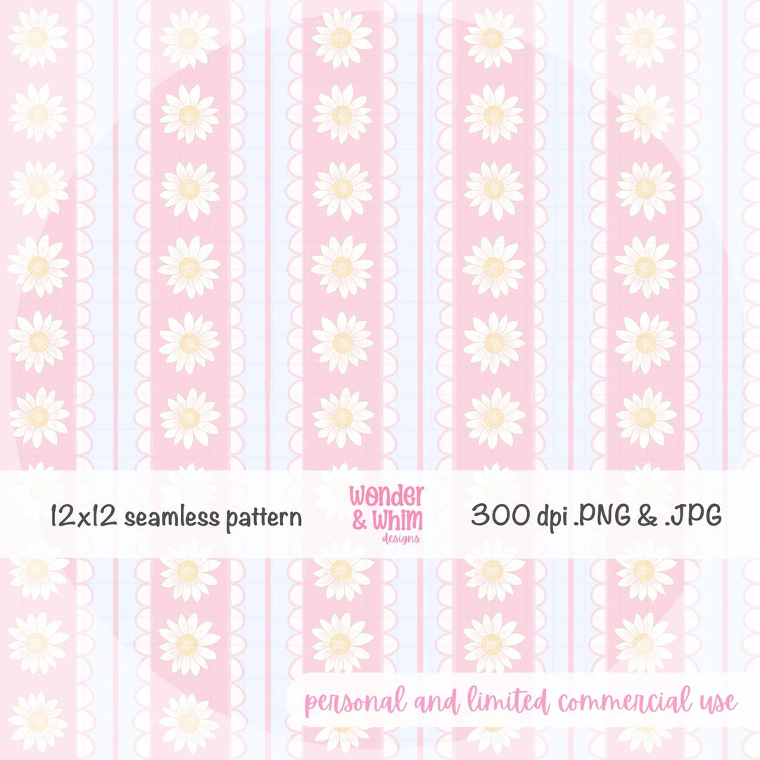 Daisy Stripe Seamless Pattern | Soft Pastel Floral Digital Paper - Etsy