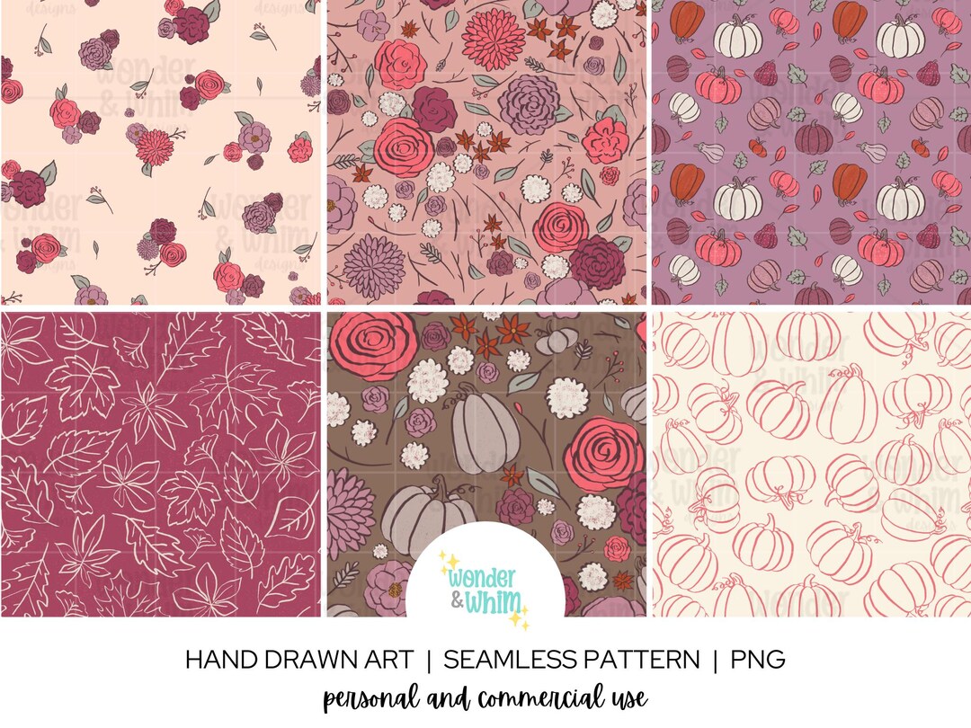 Fall Pink Floral Seamless Digital Paper Bundle, Autumn Seamless ...