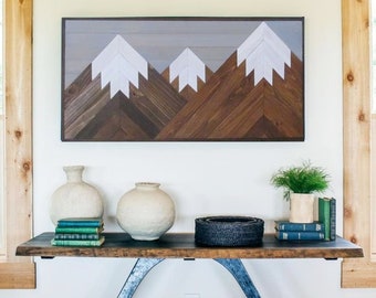 Mountain Wood Art, Rustic Decor, Geometric Mountain Range Wall Art, Mountain Tops, Reclaimed Wood, Wooden Mountains, Twin Headboard