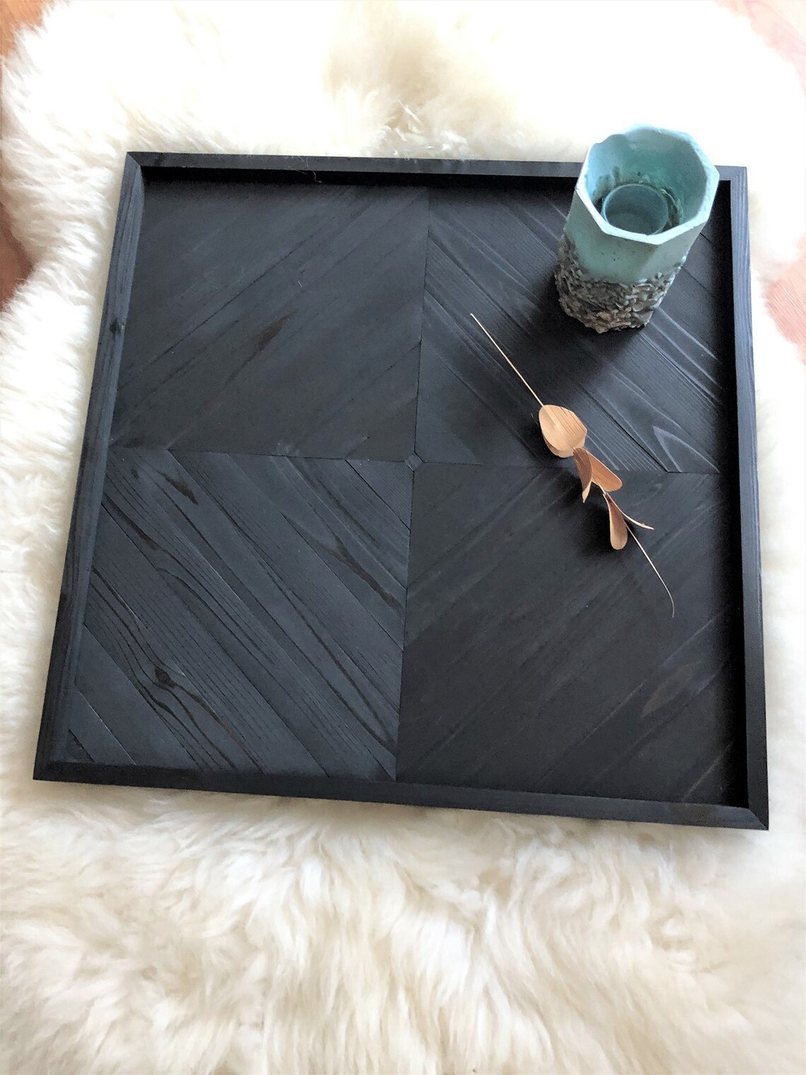 Large Square Ottoman Tray Black Oversized Long Tray Etsy