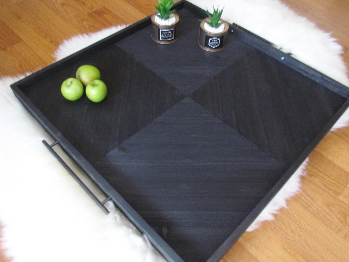 Large Square Ottoman Tray Black Oversized Long Tray Etsy