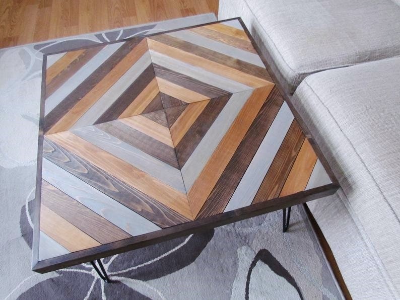 Reclaimed Wood Coffee Table Wood Chevron Square Geometric Etsy