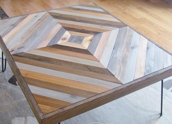 Reclaimed Wood Coffee Table Wood Chevron Square Geometric | Etsy