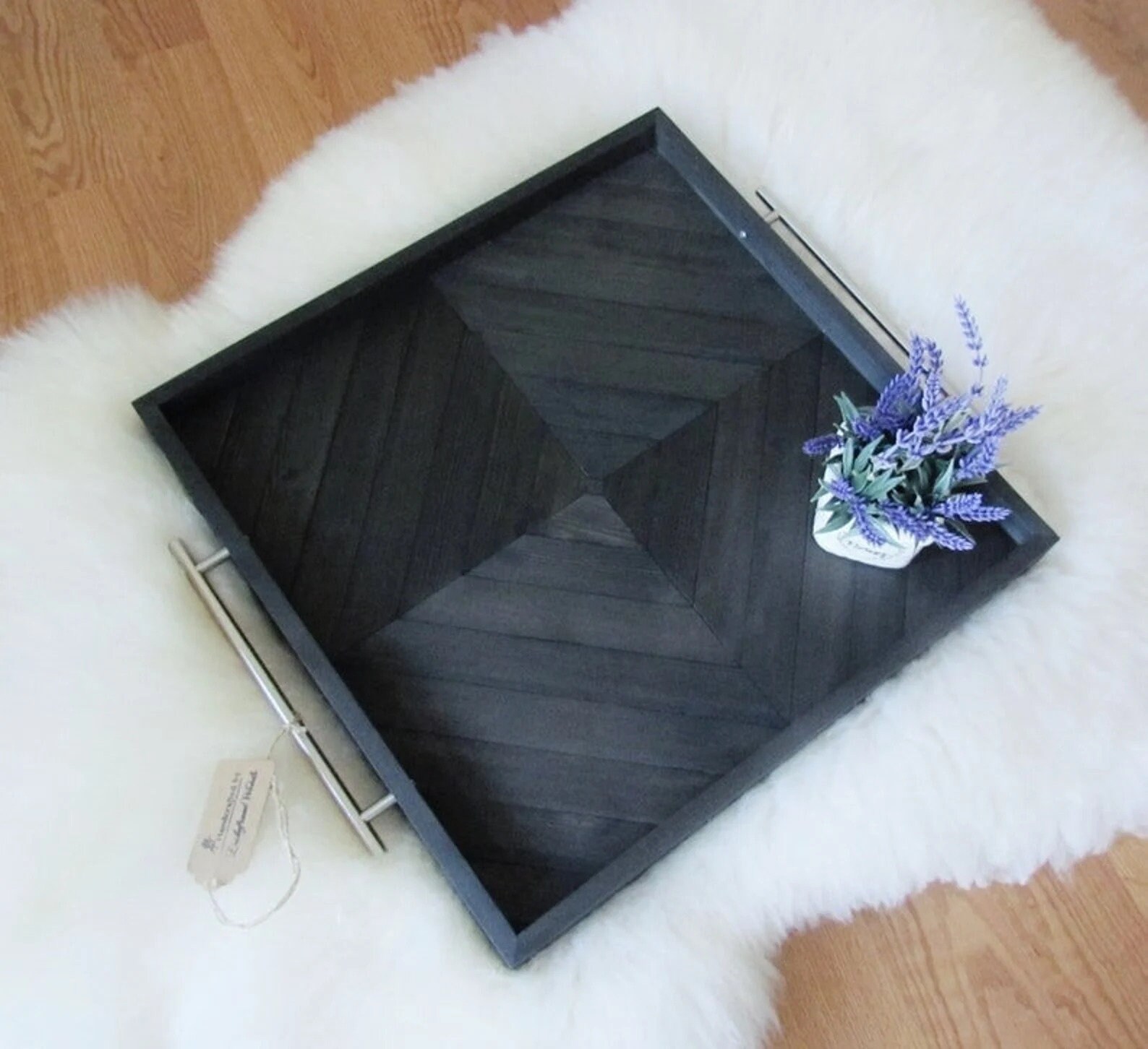 Large Square Ottoman Tray Black Oversized Long Tray Etsy