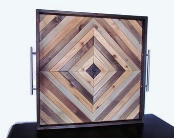 Large Ottoman Tray, Serving, Square Ottoman, Farmhouse, Oversized, Coffee, Rustic Wooden, Extra Wide, Geometric