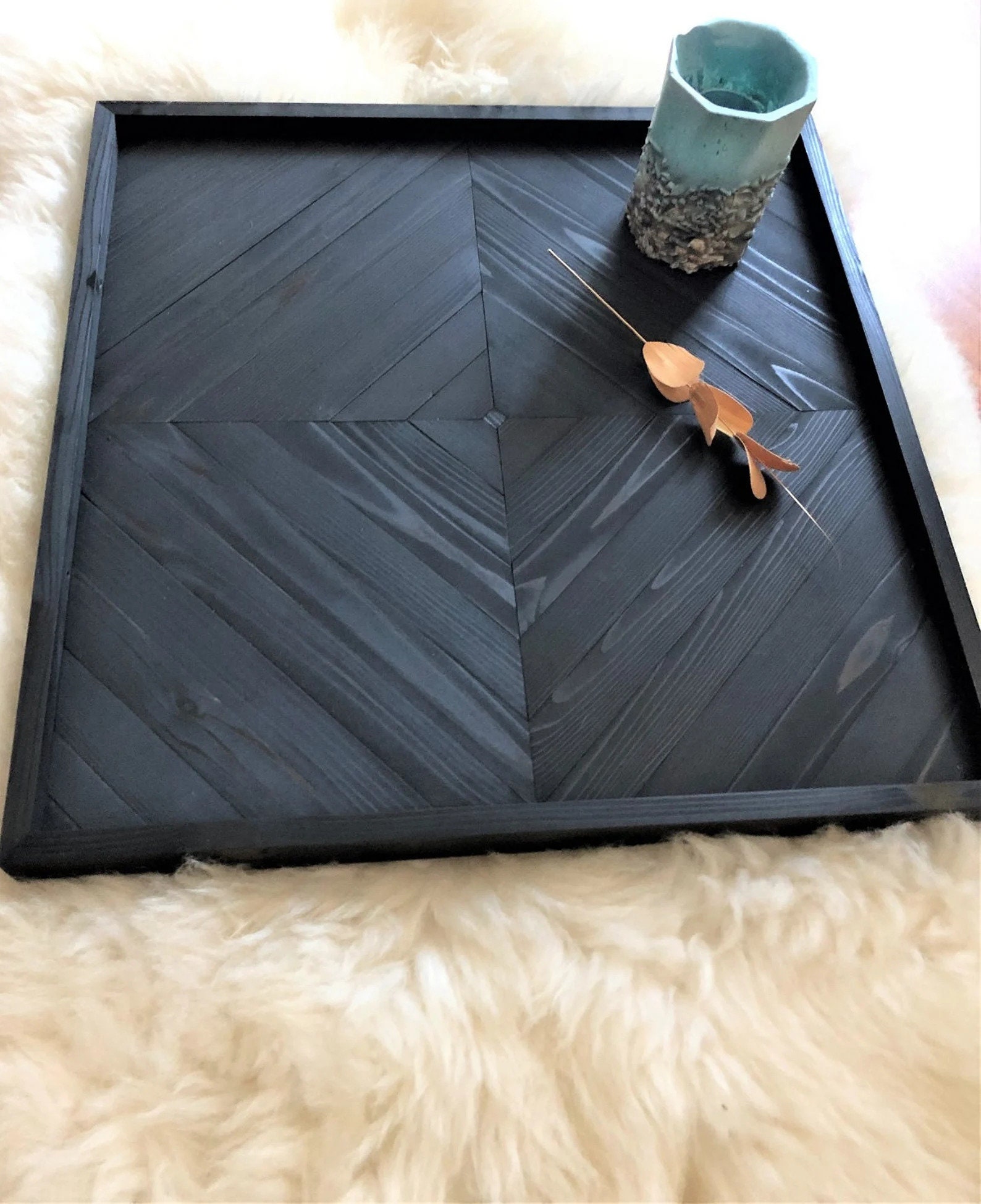 Large Square Ottoman Tray Black Oversized Long Tray Etsy