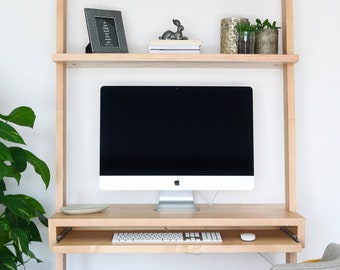 Mid Century, Computer, Floating Desk with Shelves, Wooden Dressing Table {Shown in Ash and Oak}