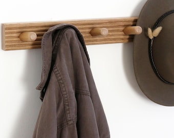 Modern Oak Coat and Hat Rack | Handmade Wooden Peg Rail with Reeded Edge | Entryway Wall Hooks | Housewarming Gift