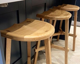 Set of 2 Bar Stools, Handmade Wood Kitchen Stools, Wooden Counter Height Stools, Kitchen Furniture