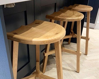 Set of 2  Wooden Kitchen Island Bar Stools, Handmade in the UK {Shown in Walnut and Oak}