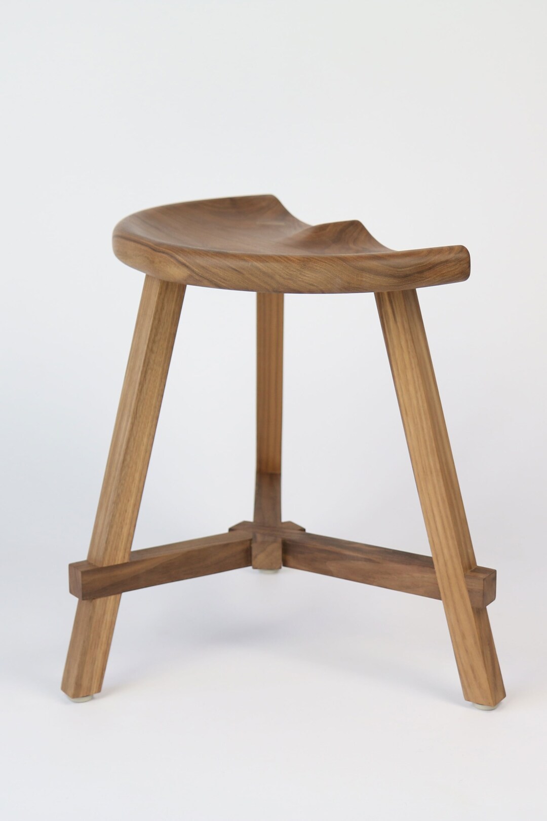 Modern Dark Wood Vanity Stool, Low Walnut Makeup Bathroom Stool, 45cm