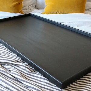 Handmade Large Ottoman Storage Tray, Black Wooden Serving Tray for Coffee Table and Bed, New Home Gift