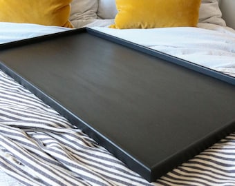 BESPOKE OFFER for Mike - 70x70cm Handmade Large Ottoman Storage Tray, Black Wooden Serving Tray for Coffee Table and Bed, New Home Gift