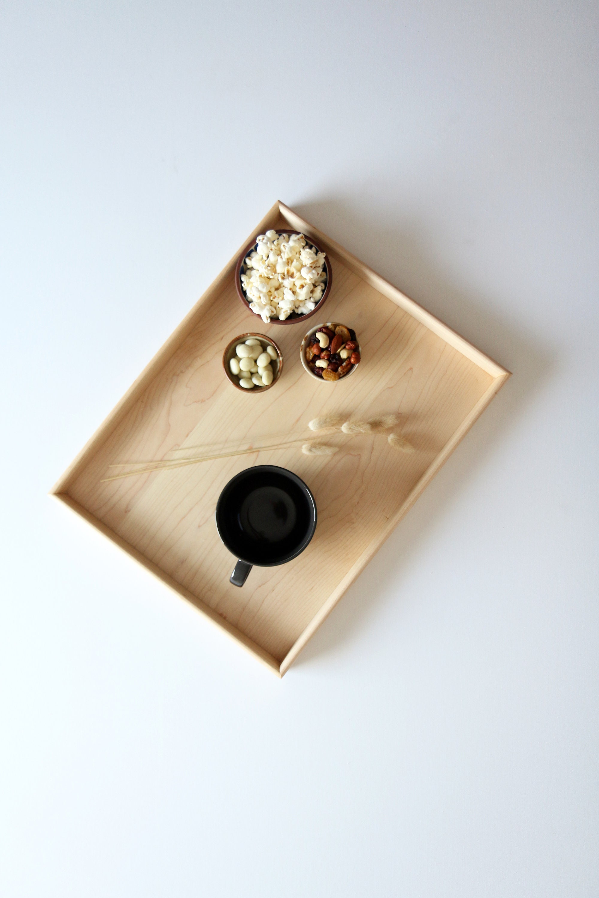 Plateau de Voiturier en Bois Fait à La Main Érable/Plateau Petit-Déjeuner Servant.