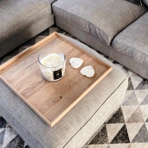 Handmade Oak Ottoman Tray,  Wooden Serving Tray, Footstool Storage, Modern Home Decor, Wedding Gift for Couples