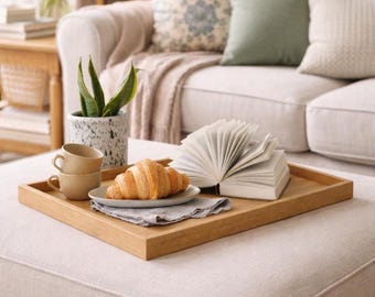 Large Wooden Ottoman Tray, Coffee Table Tray, Footstool Serving Tray, Handmade Minimalist Home Decor, Housewarming Gift