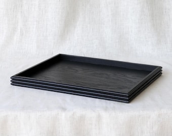 Handmade Black Reeded Wooden Tray: Decorative Catchall Valet