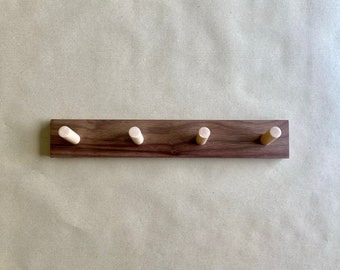 Walnut Wood Wall Mount Coat Rack, Minimalist Wall Hooks Entry Way Coat Hanger, Bathroom Towel Rack