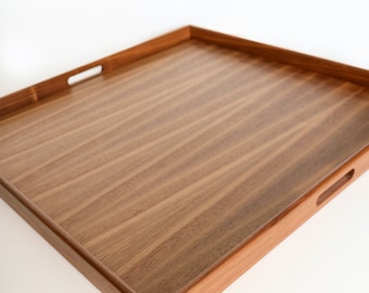 Walnut Wooden Serving Tray with Handles, Walnut Coffee Table Tray, Mother's Day Gift