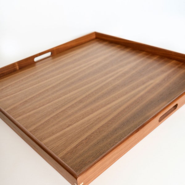 Walnut Wooden Serving Tray with Handles, Walnut Coffee Table Tray, Mother's Day Gift