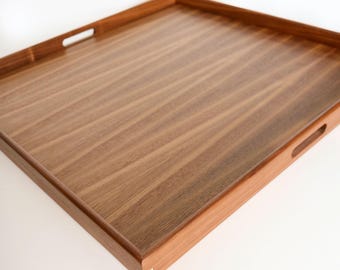 Walnut Wooden Serving Tray with Handles, Walnut Coffee Table Tray, Couples Gift