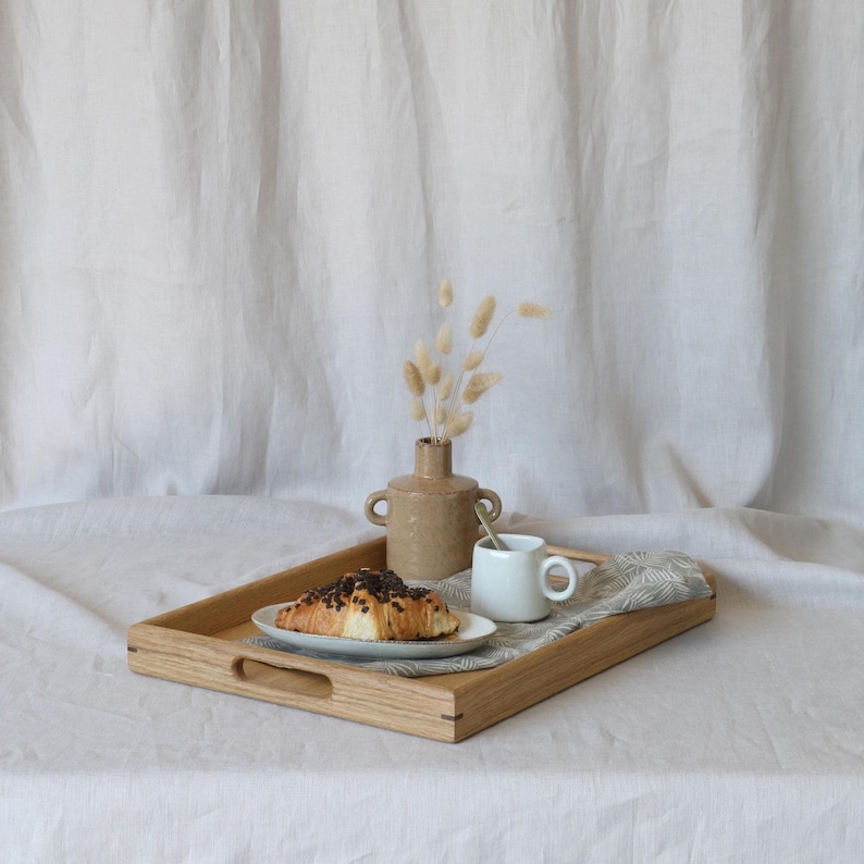 Bandeja otomana de madera de nogal con asas, reposapiés multiusos, decoración moderna para sala de estar, regalo de cumpleaños para ella. imagen 6