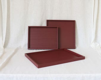 Wine Red Coffee Table Tray | Painted Wooden Decorative Footstool Tray | Wedding & Anniversary Gift | Autumn Home Decor