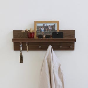 Wall-Mounted Coat Rack with Shelf | Handmade Wooden Key Holder | Solid Wood Entryway Organizer | Minimalist Peg Rail | Modern Home Decor