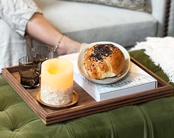 Decorative Wooden Ottoman Tray | Large Reeded Oak Serving Tray | Handmade Luxury Home Decor | Anniversary Gift