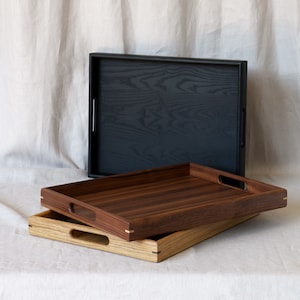 Black, Walnut and Oak trays with handles