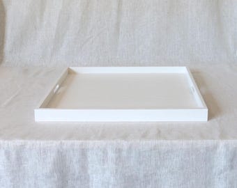 35 x 45cm White Wooden Serving Tray | Handmade Large Tray with Handles | Kitchen Coffee Station & Tea Tray